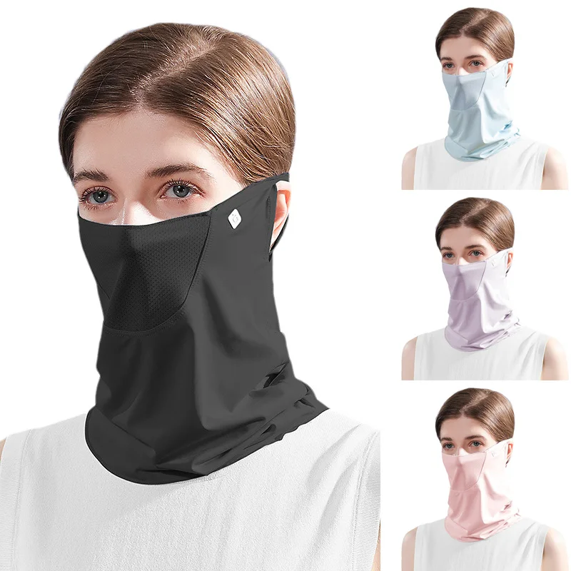 Ice Silk Sunscreen Mask Women Men Summer Anti-UV Quick-drying Face Cover Breathable Neck Protection Hanging Ear Headband Scarf