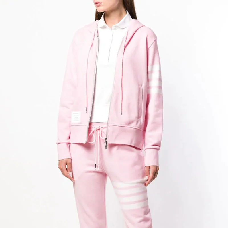 2023 Fashion Luxury Brand striped hooded Clothing Cotton Pink jacket tb Women Sweatshirts Hoodies Casual Sportswear Coat
