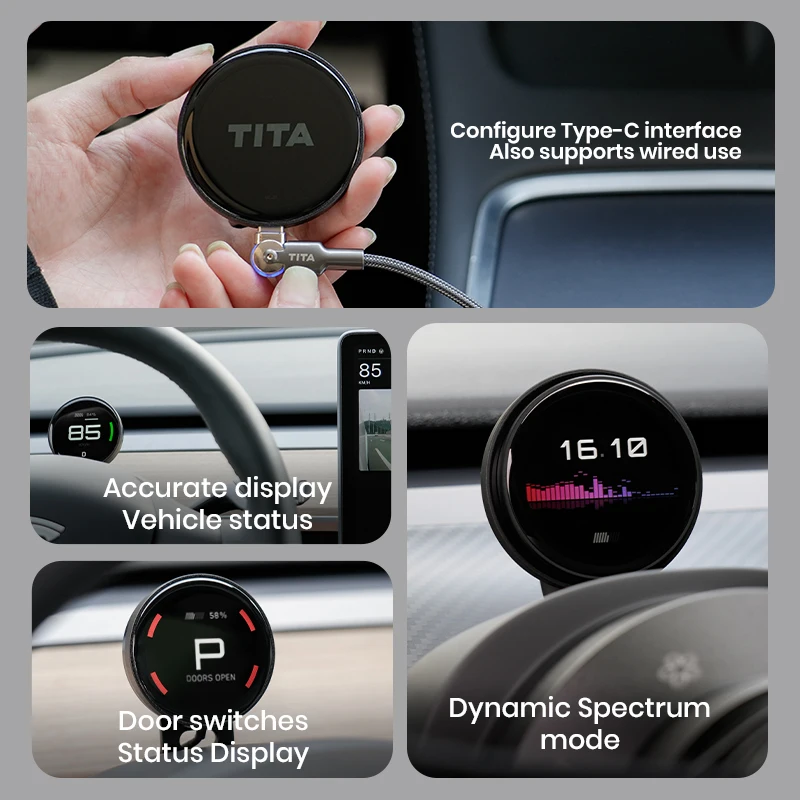 Фото TITA Pro TITA Официальная приборная панель HUD Модель Y 3, беспроводной кластерный спидометр, модифицированные автомобильные аксессуары Tesla, простая установка №4