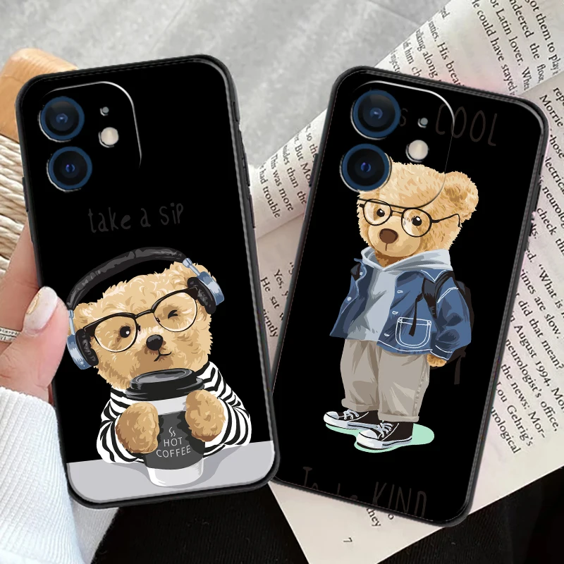 

Bear Fashion Cute Phone Case For iPhone 11 12 Pro MAX Mini 13 Pro MAX 6 6S 7 8 Plus X XS MAX XR SE 2020 Liquid Silicone Cover