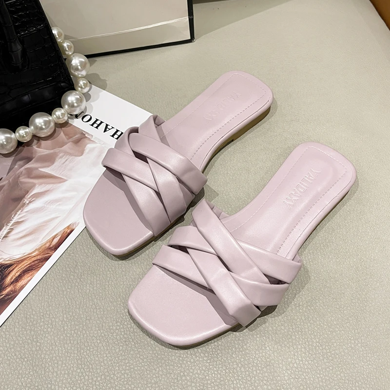 Женские пляжные шлепанцы без застежки уличные сандалии на плоской подошве