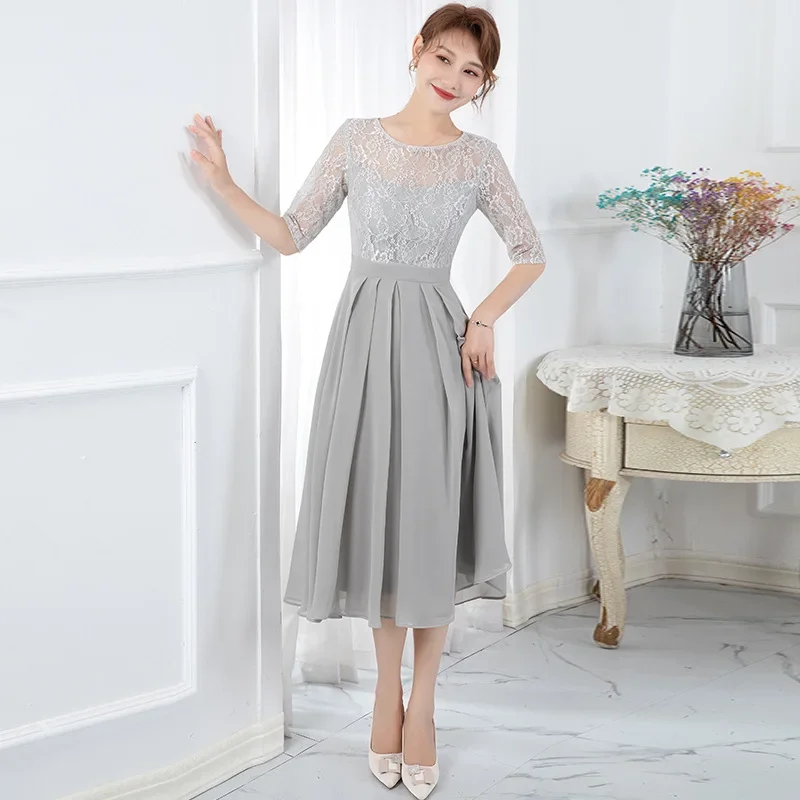 Серое женское платье 2025 года новое модное кружевное подружки невесты с иллюзией