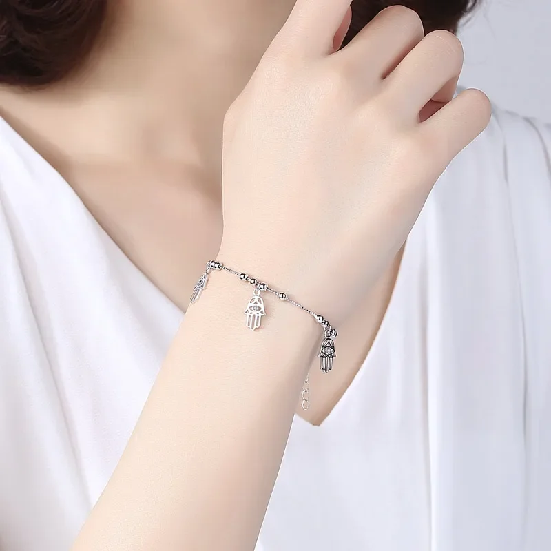 Kaletine Luck Hamsa браслет с бусинами из серебра 925 пробы для женщин подвесками ювелирные