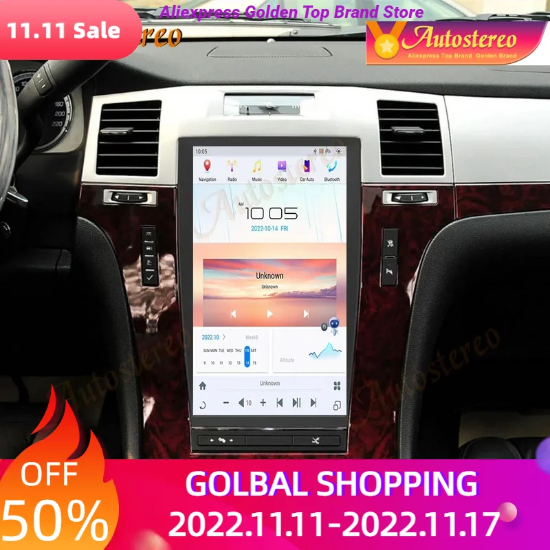 

Автомобильный мультимедийный плеер Qualcomm 665 Android 11 Tesla с радио и GPS-навигацией для Cadillac Escalade 2007-2014