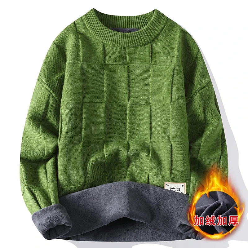 

Fall and Winter Hot Sale Knit Pullover Men's Fashion Trend Sweater Thickening Warm Upper Garment Men's Plaid Knit Sweaters 4XL