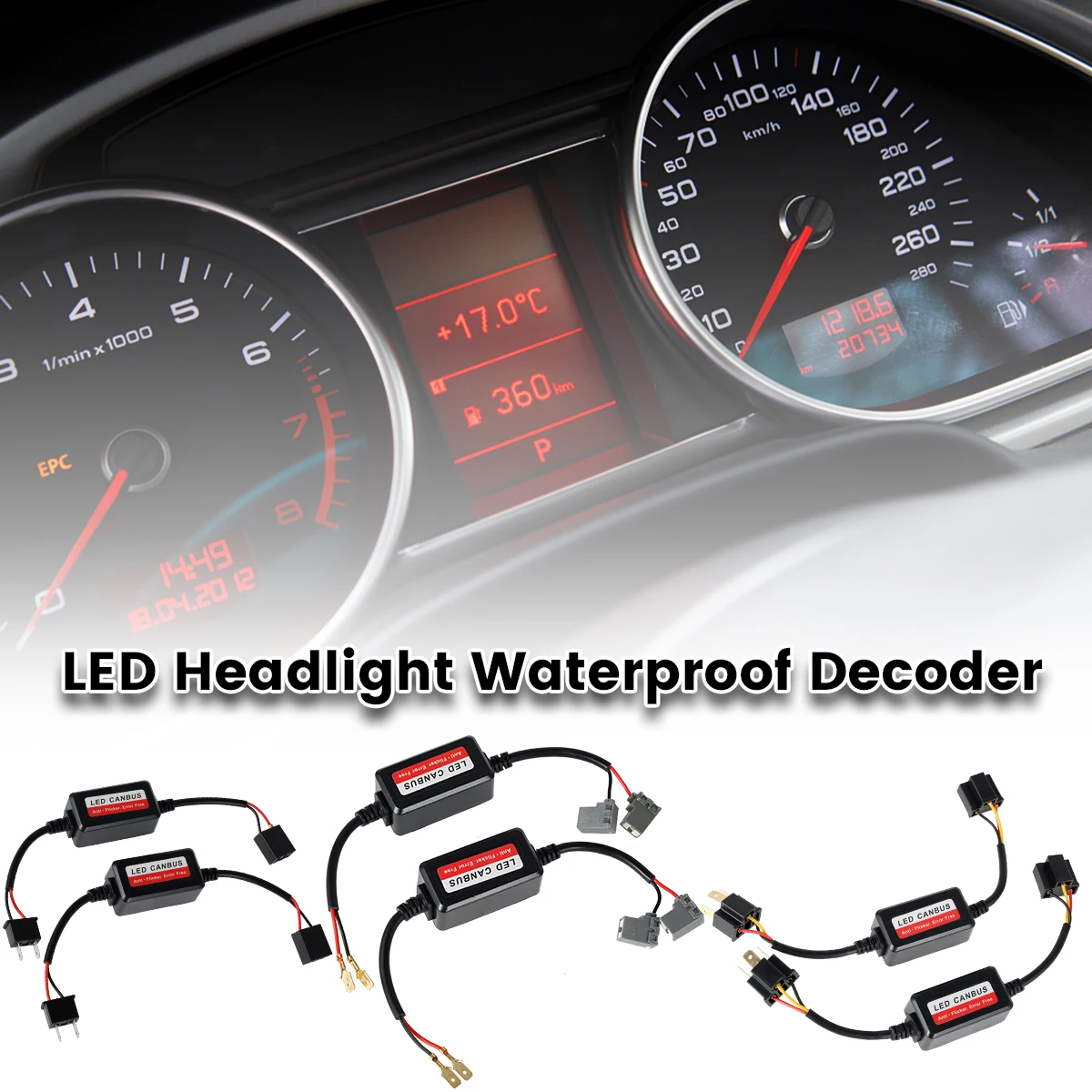 

2PCS H1/H4/H7 LED Headlight Waterproof Decoder Adapter Canbus Anti-Flicker Harness Bulbs Resistor Warning Error Canceller