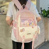 est patchwork pink transparent pvc school backpack female shoulders nylon girls youth schoolbag handbag bolsa mochila bags cute