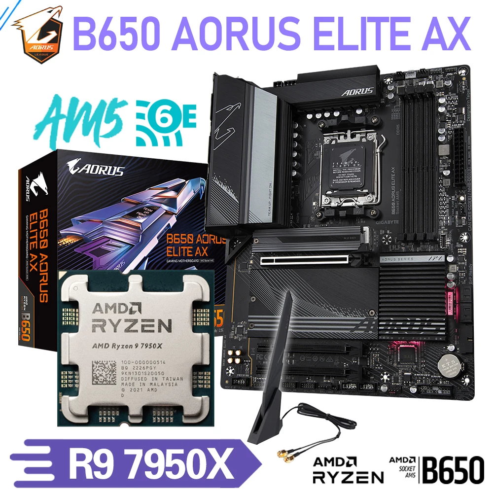 

Gigabyte AMD DDR5 Mainboard Socket AM5 Kit Ryzen 9 7950X Cpu With ATX Gaming B650 AORUS ELITE AX WIFI 6E Desktop Set 32G RAM M.2