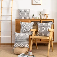 grey tufted cushion cover bohemian geometric tassel square pillowcase 45x45cm decorative pillow covers for sofa home decoration