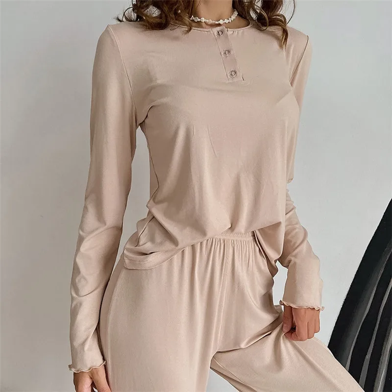 

Европейская Хлопковая пижама для женщин, новый комплект брюк с длинным рукавом, весна-осень, одежда для сна, женская одежда для сна, женская пижама