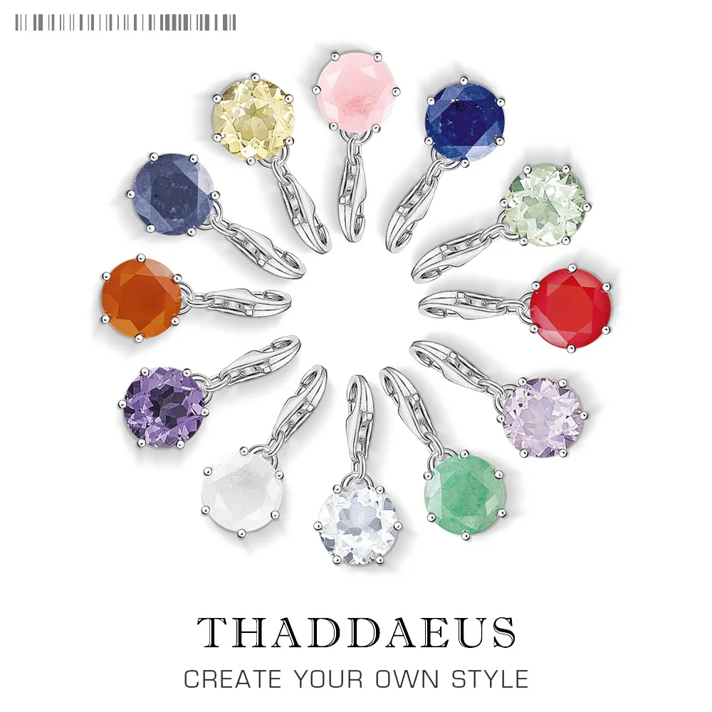 

Модный Европейский Серебряный браслет для Подвеска-Шарм с камнем рождения, модное ожерелье из стерлингового серебра 925 пробы, подарок для ж...