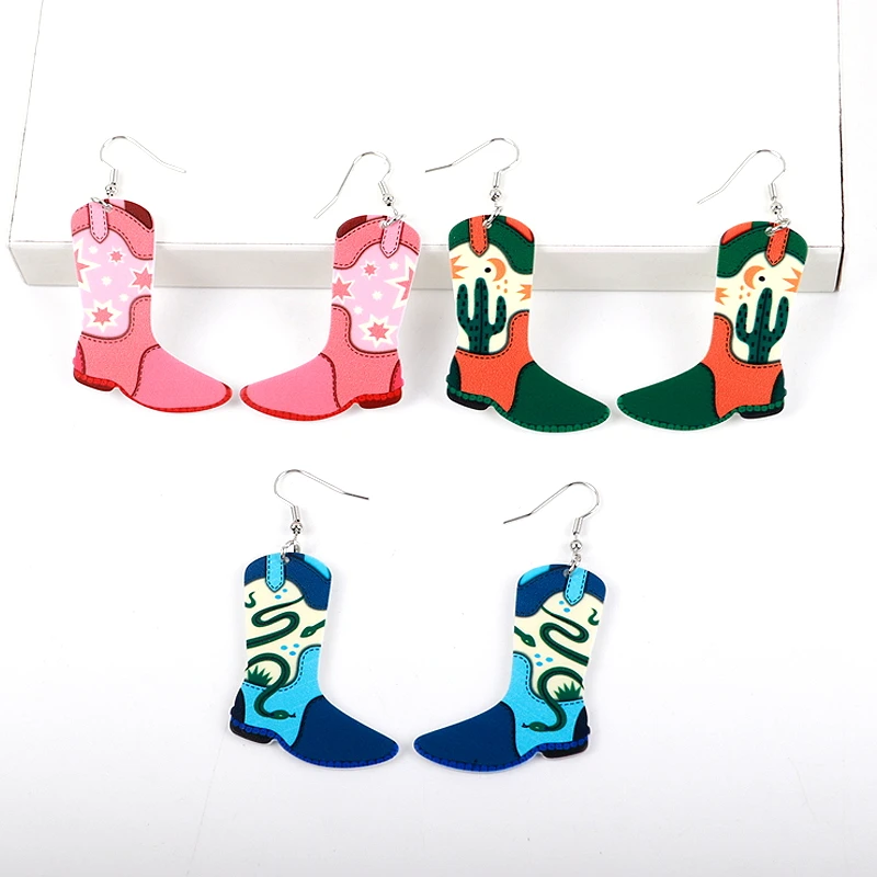 

2023 Creative Cactus Snake Print Boots Acrylic Women's Earrings Chic West Cowboy Shoes Dangle Earring Vintage Jewelry Chic Gifts