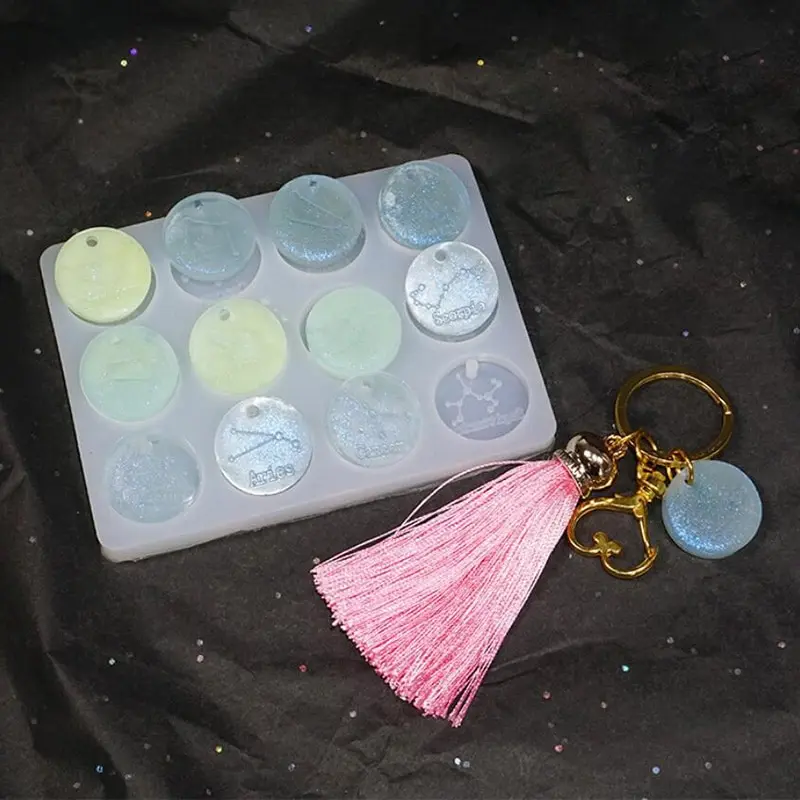 

12 Constellations Discs Pendant Liquid Epoxy Resin Silicone Mold Jewelry Making Tools Uv Resin Mold Gifts