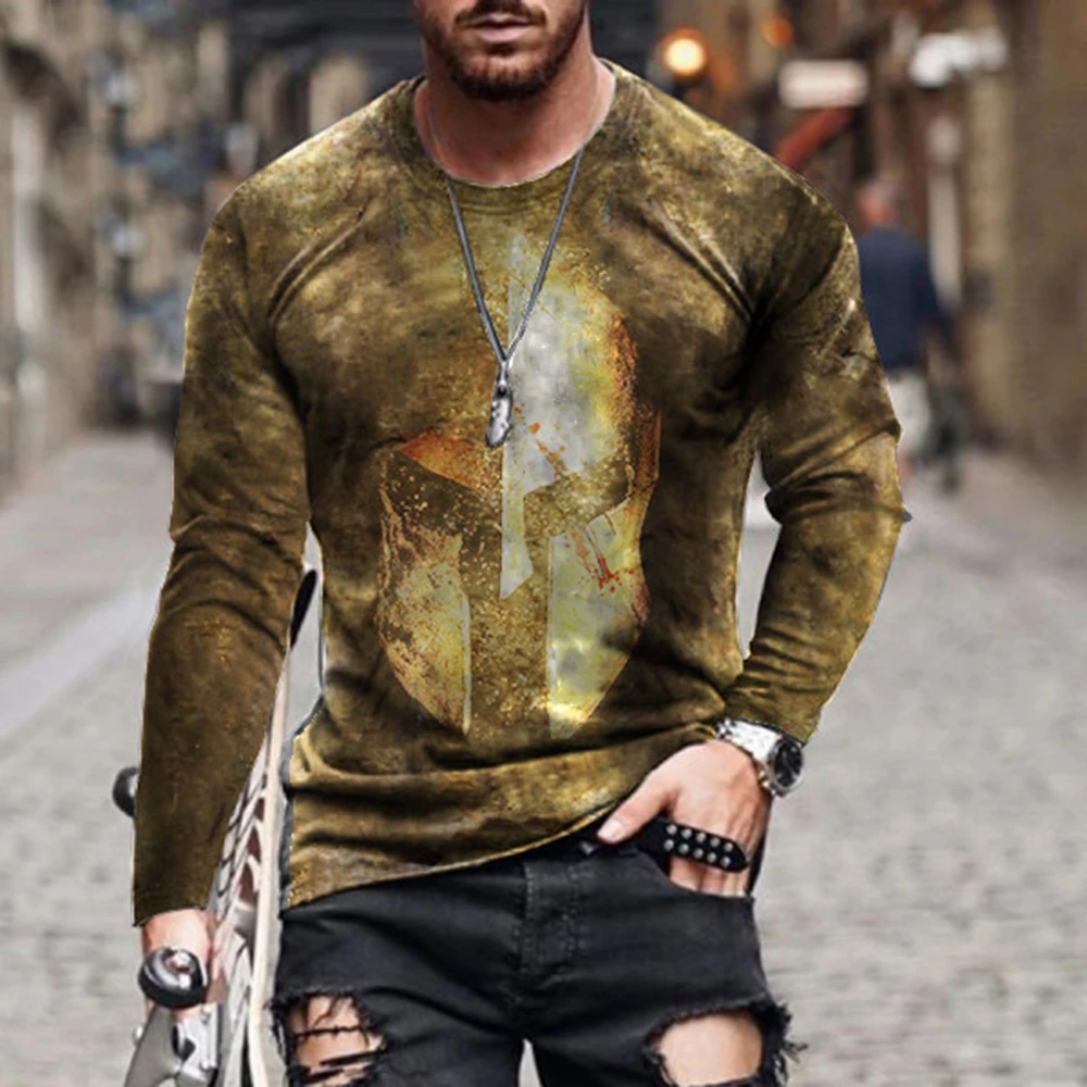 

New Summer Men T-shirt Street Personality3D retroPaladin street Print Long Sleeve Summer Fashion Loose Soft O-Neck T-shirts Men