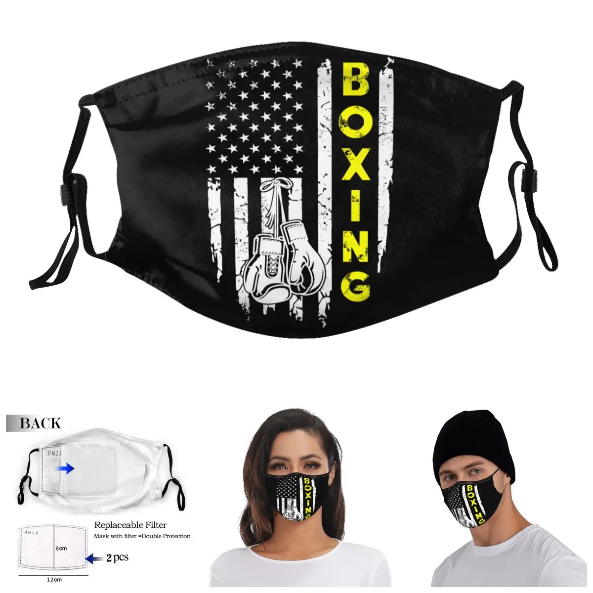 

USA American Flag Boxing 4th Of July Boxin bare-knuckle boxing Adult Dust Mask Humor Graphic Grimace Activated Carbon Mask