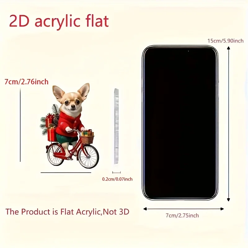 2D Рождественский чихуахуа в велосипедной подвеске, очаровательное акриловое украшение для дома, подвесные украшения, праздничные аксессуары