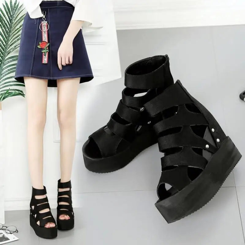 

Thick-soled Sponge Cake Fish Mouth Sandals Female Korean Summer New Style All-match Casual Inner Heightening Sandals