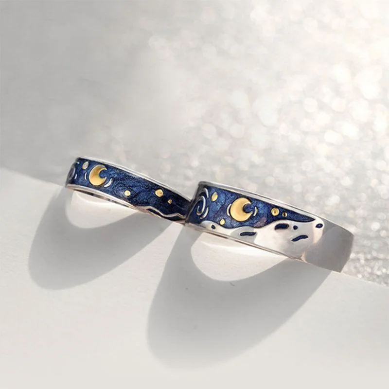 

INS Style Simple Van Gogh Starry Sky Couple Ring Fashion Personalized Opening Adjustable Ring Jewelry