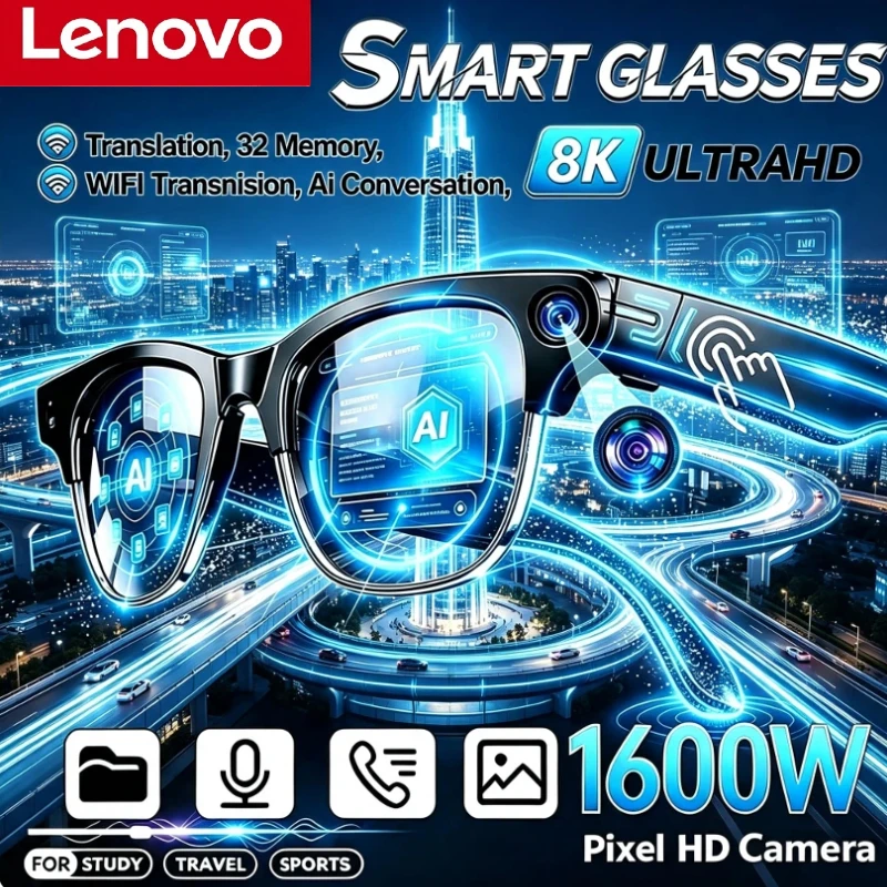 Фото Умные очки Lenovo AI с камерой 1600W пикселей, записью видео, Bluetooth-звонками, распознаванием фото с ИИ, голосовым переводом, новые солнцезащитные очки №1