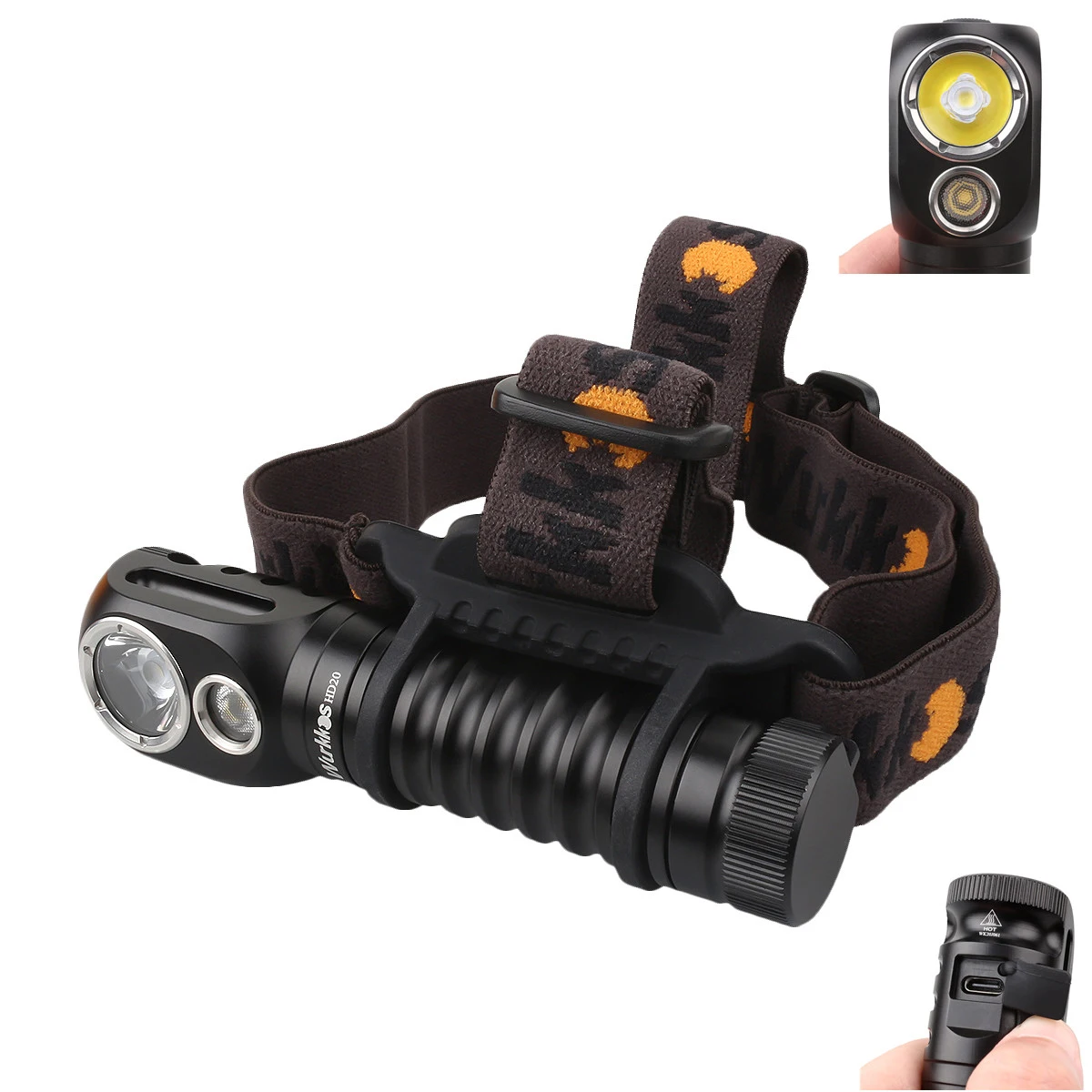 HD20 USB C Rechargeable Headlamp 21700 LED light 2000lm Dual LEDs LH351D XPL with Reverse Charge Magnetic Tail