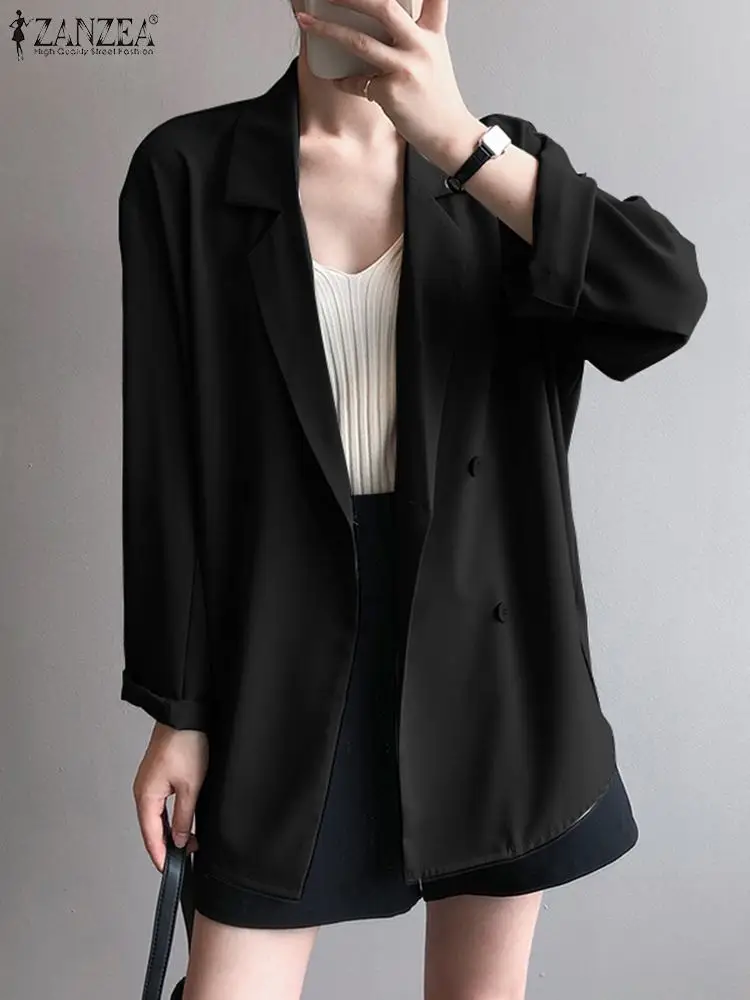 

Весна-лето, Женские однотонные блейзеры ZANZEA с длинным рукавом, элегантная Свободная верхняя одежда для свиданий, модная рубашка, костюмы, пальто, рабочая одежда оверсайз