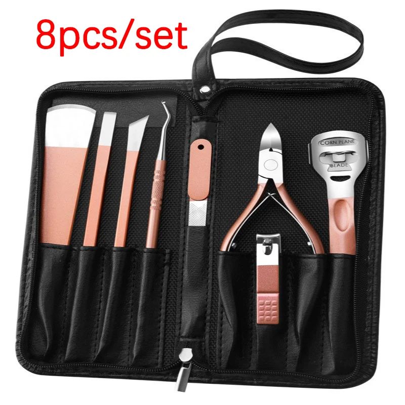 

8pcs Stainless steel Pedicure set Foot care set Thick nail clippers tools dead skin calluses nail groove manicure scissors tools