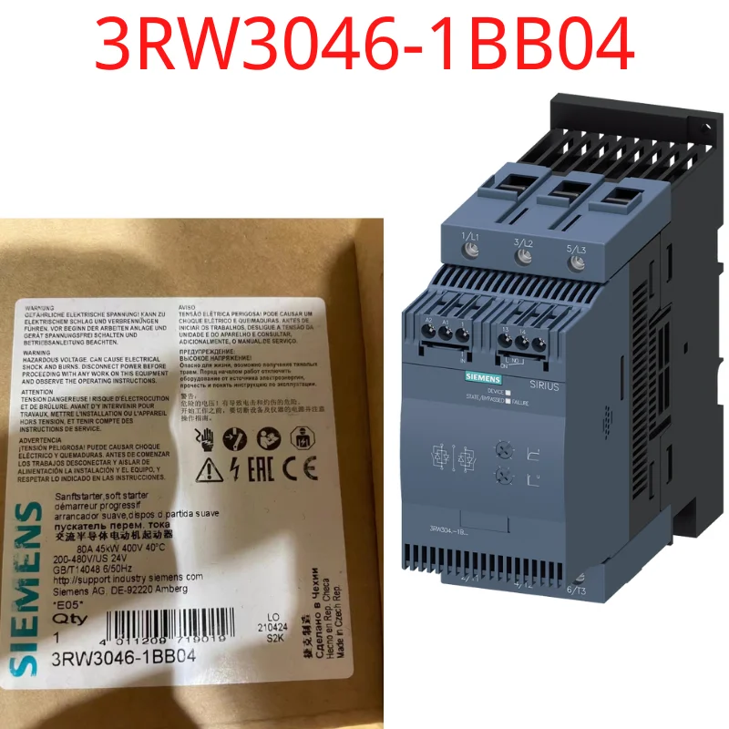 

3RW3046-1BB04 Brand New SIRIUS soft starter S3 80 A, 45 kW/400 V, 40 °C 200-480 V AC, 24 V AC/DC Screw terminals