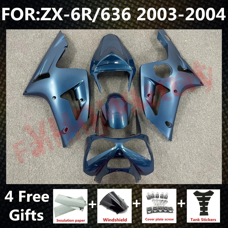 

Комплект обтекателей для мотоцикла, подходит для Ninja ZX-6R 2003 2004 ZX6R zx 6r 636 03 04, полный комплект обтекателей для кузова, матовый синий