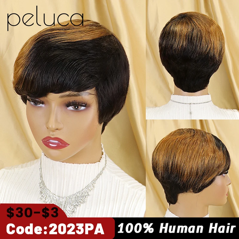 

Natural Color Short Bob Straight Human Wigs With Bangs Brazilian Virgin Hair Pixie Cut Wig Cheap Human Hair Wig For Black Women