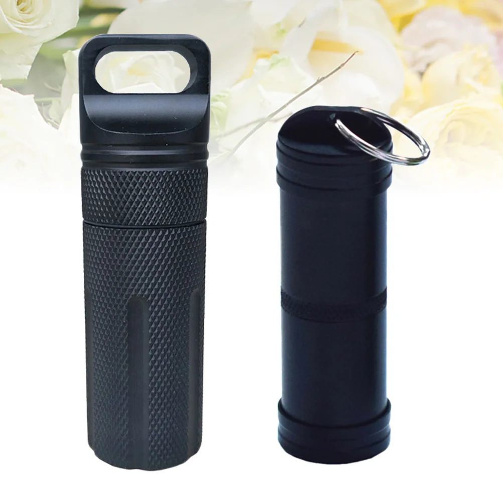 2PCS Holder Keychain Aluminum Alloy Mini Medicine Box Container Bottle Holder Case for Outdoor