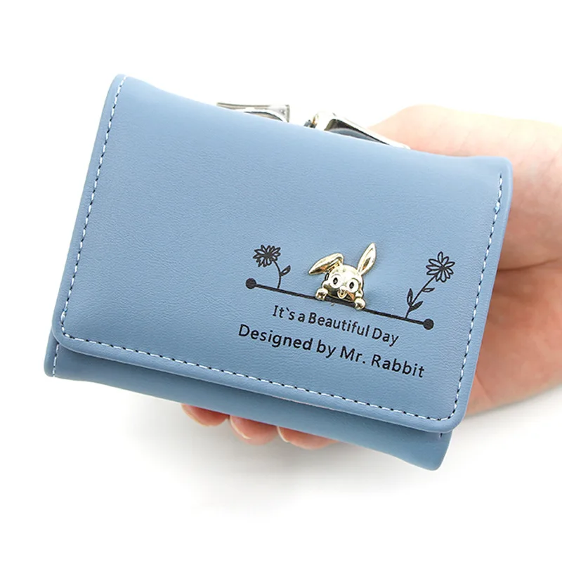 

New Women's Wallet Short Style Cartoon Cute Rabbit Wallets Coin Purses Solid Color Bag Girl Small Lady Credit Card Holder Bolsa