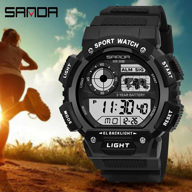 

SANDA Outdoor Sports Chronograph Waterproof Men Watch Luminous Digital Display Electronic Watches New Multifunctional Watch 6009