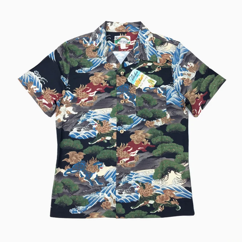 

BOB DONG Vintage Lion Hawaiian Shirts Tropical Men's Aloha Short Sleeve T-Shirts