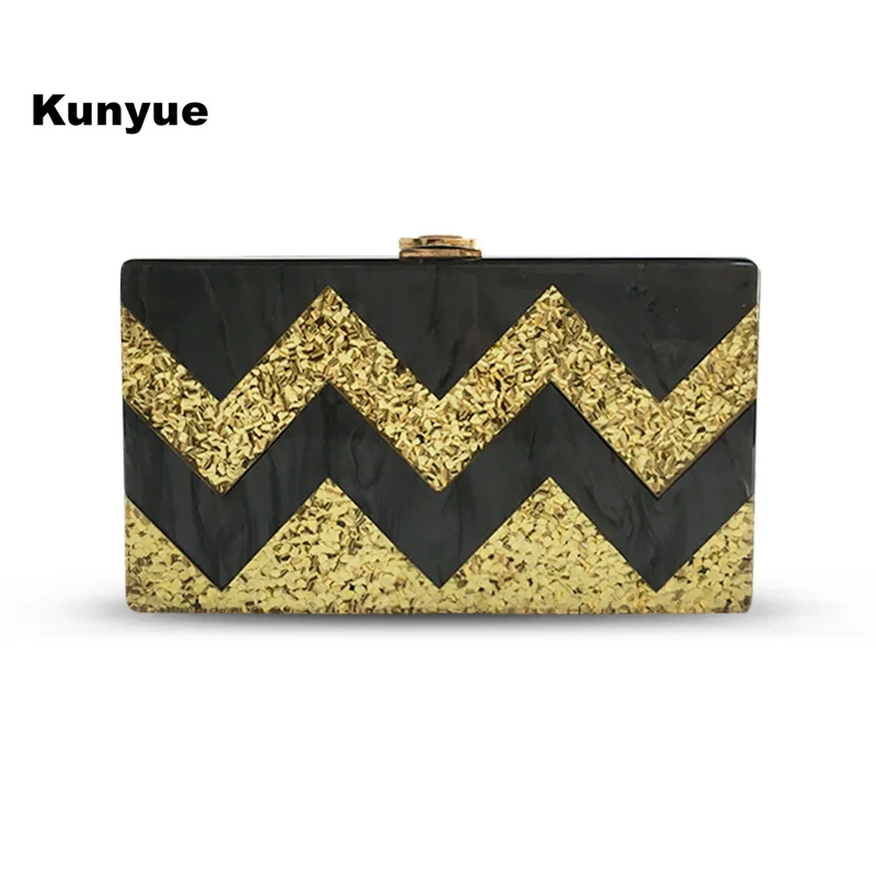 

New Messenger Bag Designer Woman Acrylic Evening Bag Luxury Sequins Striped Handbag Elegant Lady Bridal Clutch Purse Vintage Box
