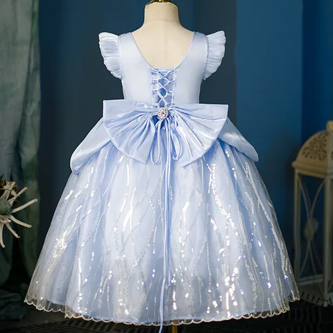 Платье Золушки для девочек с большим бантом, Детский костюм принцессы для косплея на Хэллоуин, день рождения, Рождество, детское бальное платье, одежда
