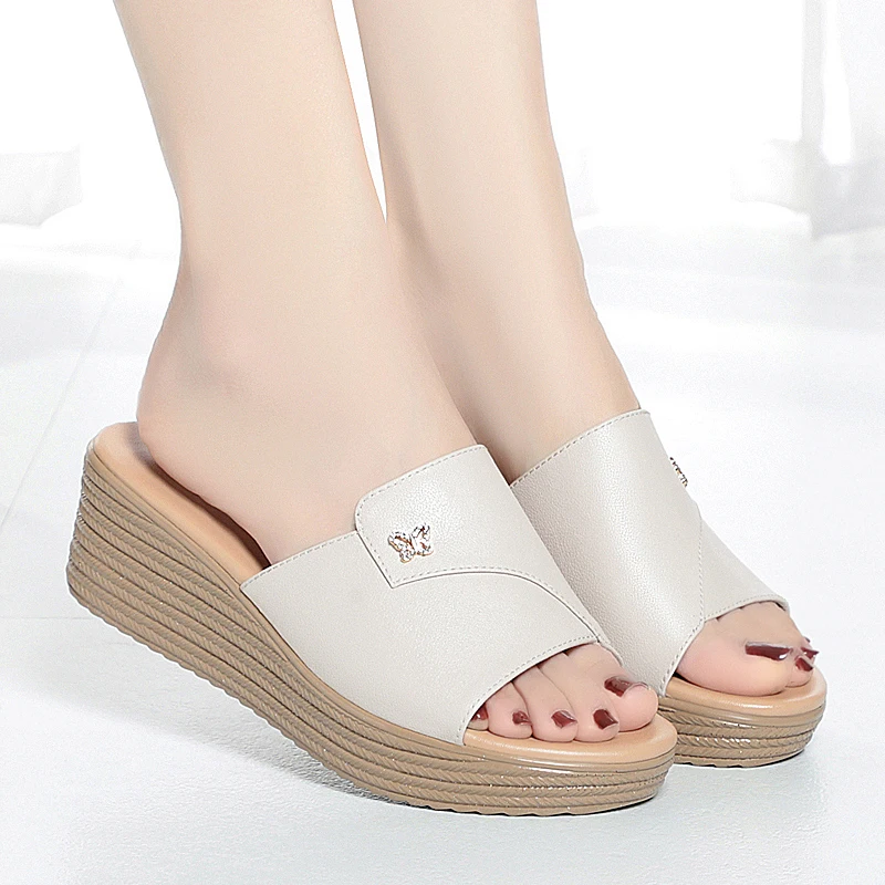 AIYUQI Women Slippers Platform Large Size 41 42 43 New 2023 Summer Outerwear Slippers Women Wedge Genuine Leather Slippers Women