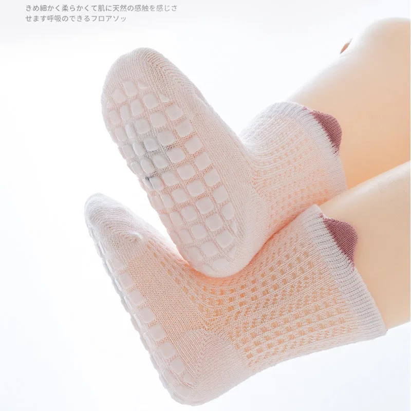 3pairs Kids Summer Cute Thin Combed Cotton Mesh Baby Socks Non slip Floor Socks Breathable Ankle Short Tube for Toddler Boy Girl