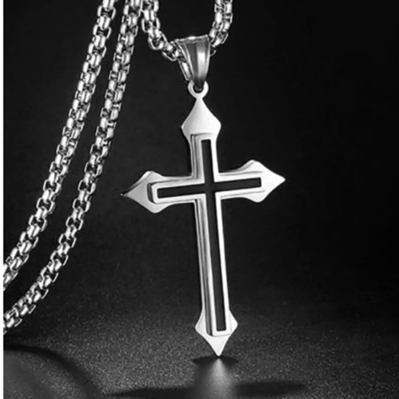 Creative Stainless Steel Drip Oil Cross Necklace Religious Faith Amulet Pendant Hip Hop Necklaces for Men Cross Jewelry Gift