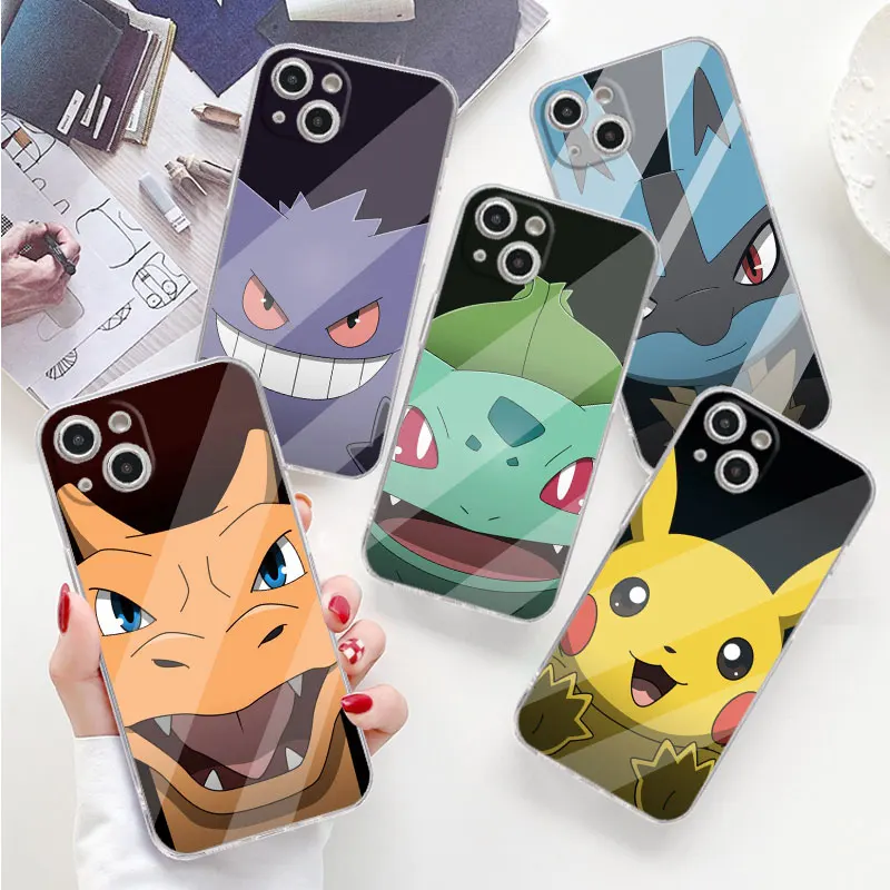 

Clear Case For Apple iPhone 15 14 13 Pro Max 11 12 XR 7 8 Luxury Back Phone Cover TPU Silicone Funda Bumper Cartoon Cute Pokemon