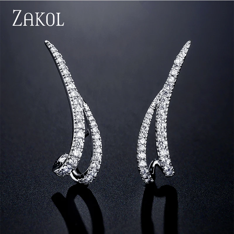 ZAKOL Korean Fashion Irregular Micro Inlay Cubic Zirconia Cute Stud Earrings Silver Color Jewelry for Women EP2827 | Украшения и