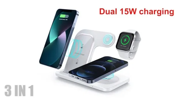 

Foldable 3 in 1 Magnetic Wireless Charger Stand for iPhone 13 12 mini Pro Max 15W Fast Charger Station for Apple Watch AirPods 3