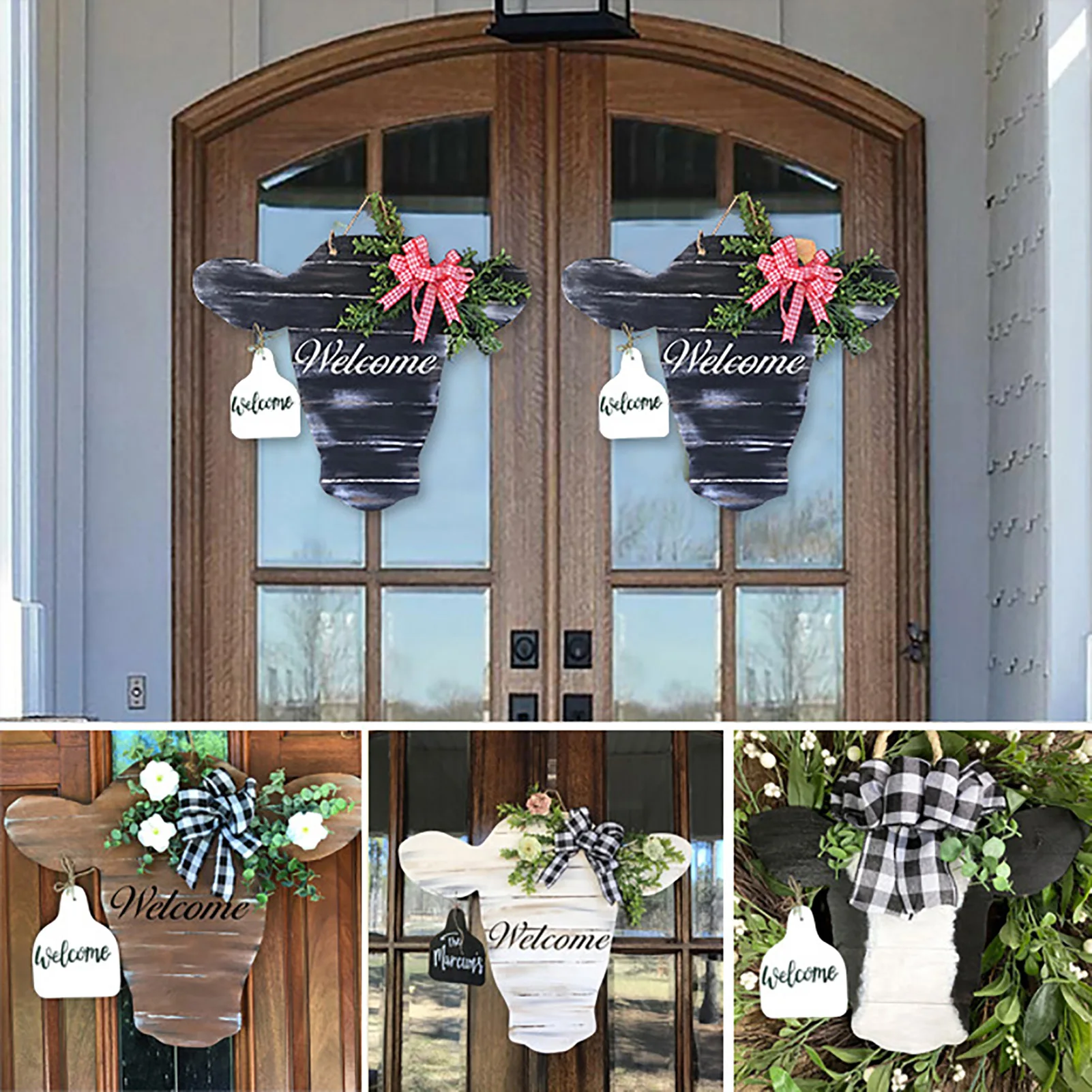 

Cow Head Cutout Welcome Sign Porch Decor Door Hanger Decoration