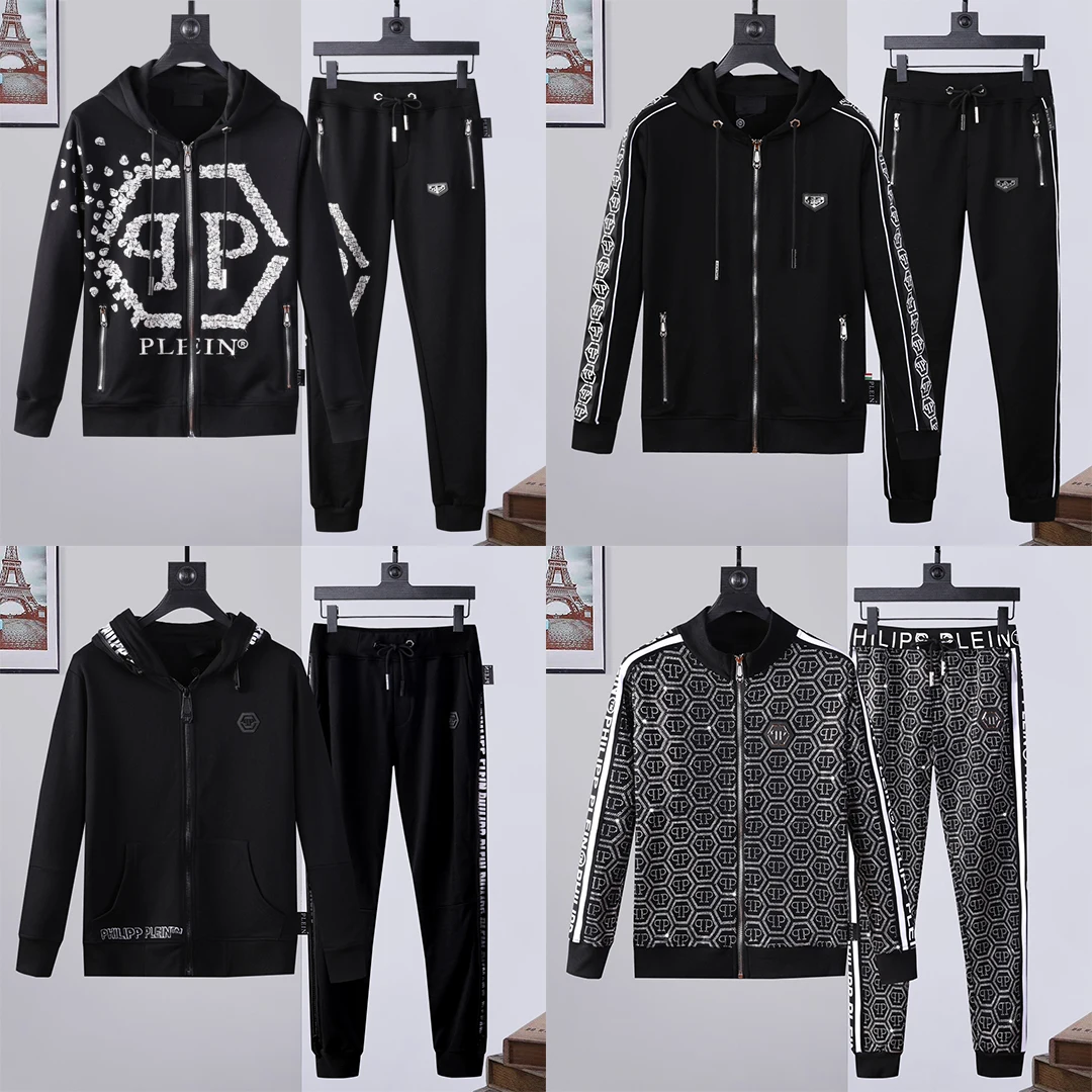 

23New Fashion Special Brand Men's 2Piece Diamond Sportswear Hoodie Sets Plein Skull Hip Hop Hoodies+Pants Suit Cotton Tracksuits