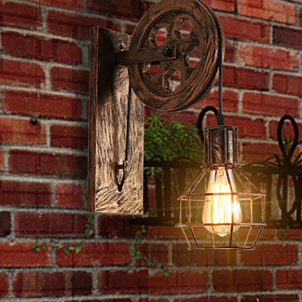 

Home Living Room Lifting Pulley Indoor Lighting Wall Lamp Iron Loft Restaurant Sconce Light Adjustable E27 Retro Industrial Cafe