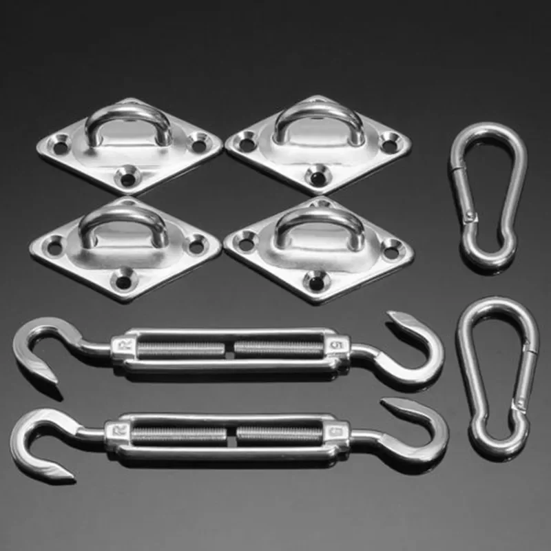 

2021 Newest High Quality 8 Pieces Stainless Steel Sun Sail Shade Canopy Fixing Fittings Accessory Kit