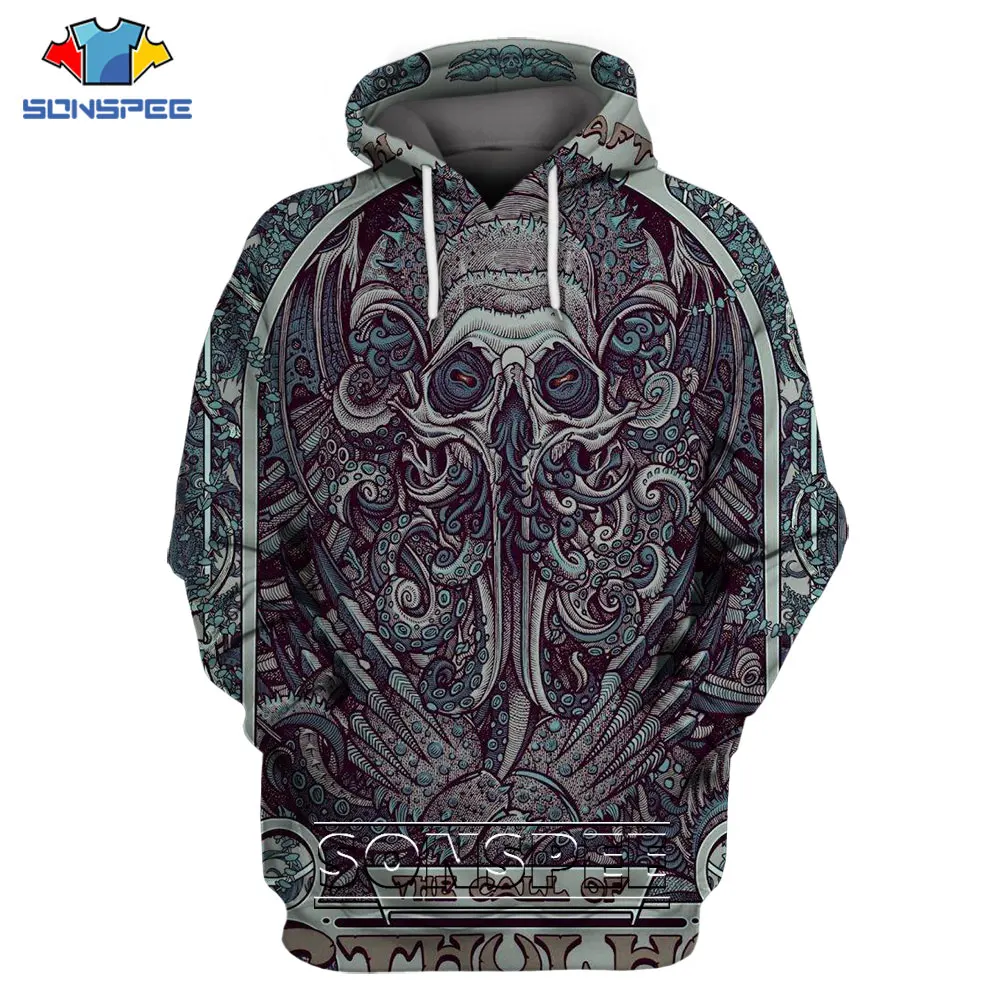 

SONSPEE 3D Print Call Of Cthulhu Hoodie Hooded Casual Sweatshirt Streetwear Lovecraft Horror Oversized Women Men's Top Clothing