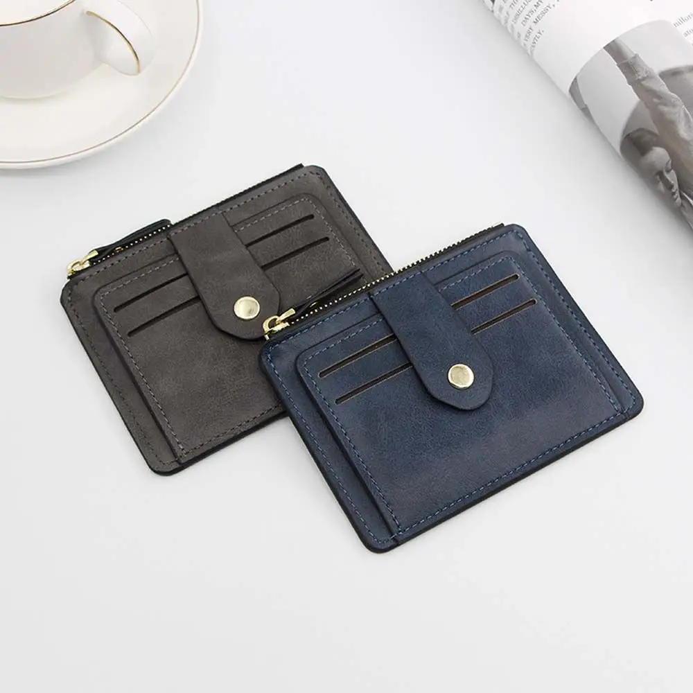 

Small Unisex PU Leather Women Men Multi-Card Holders With Zipper Coin Purse Credit Card Pocket Slim Wallets Money clips