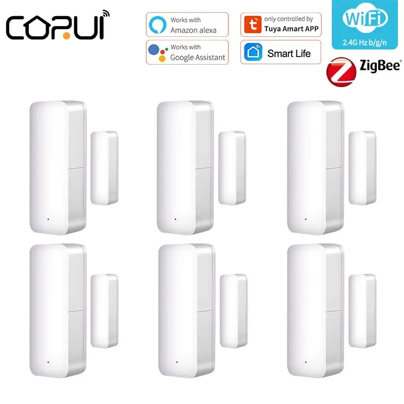 

Датчик двери CoRui Tuya Smart WiFi/Zigbee, датчик окон с магнитной сигнализацией, независимый магнитный, работает с Alexa Google Home