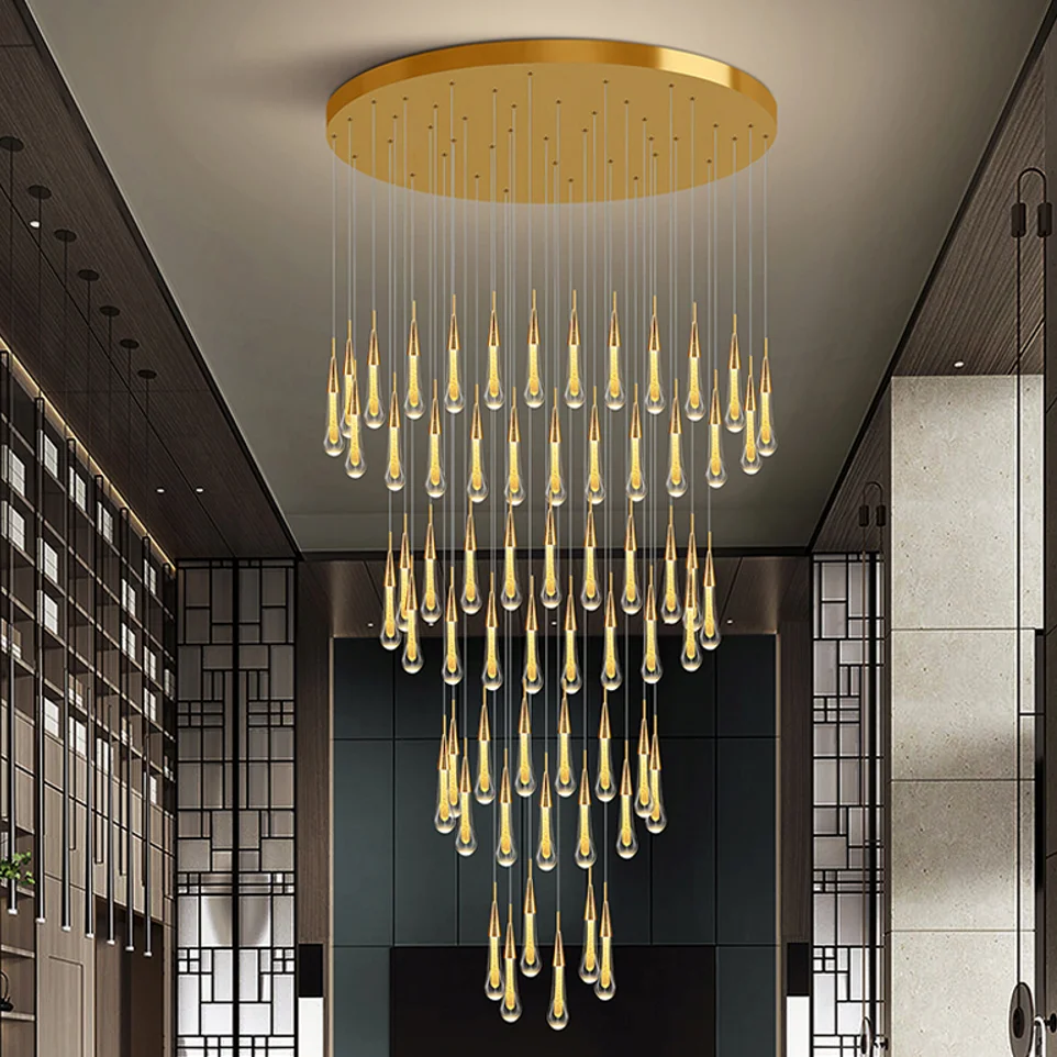 

Long modern crystal chandelier for staircase luxury home decor hanging cristal lamp Large villa hallway led light fixture