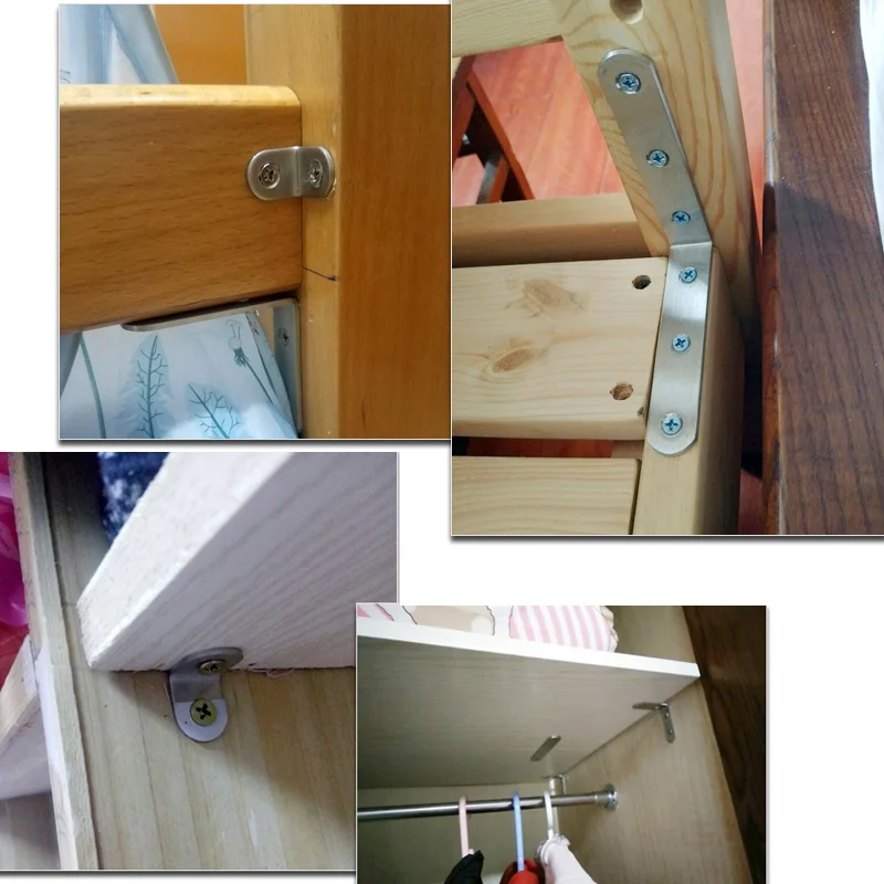 

10Pcs Right Angle Bracket Corner Brace Stainless Steel L Shape Furniture Joint Shelf Support GRSA889